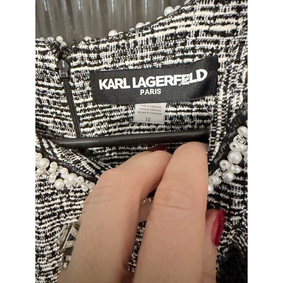Karl Lagerfeld Paris Knit Tweed A Line Dress - Picture 9 of 9